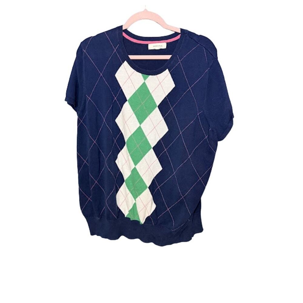 Merona Argyle Sweater Shirts Y2K Women's Size 2XL Preppy Office Modest Work